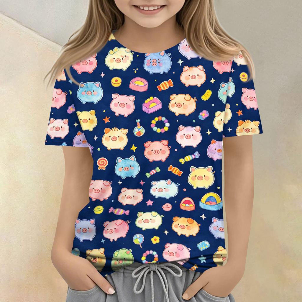 Kids Animal Print Crew Neck Short Sleeve Casual Loose Fit T Shirt Lightweight Soft Fabric Comfortable Everyday Wear