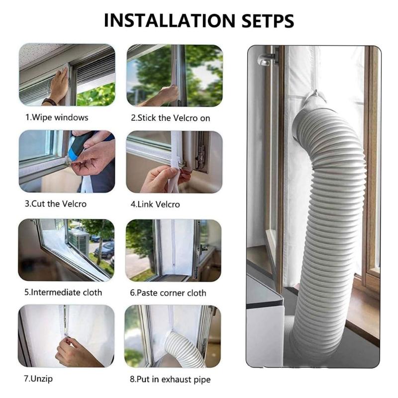 Waterproof Air Lock Window Seal Set Portable Air Conditioning Window Sealing Cloth Insulation Curtain with Zippers
