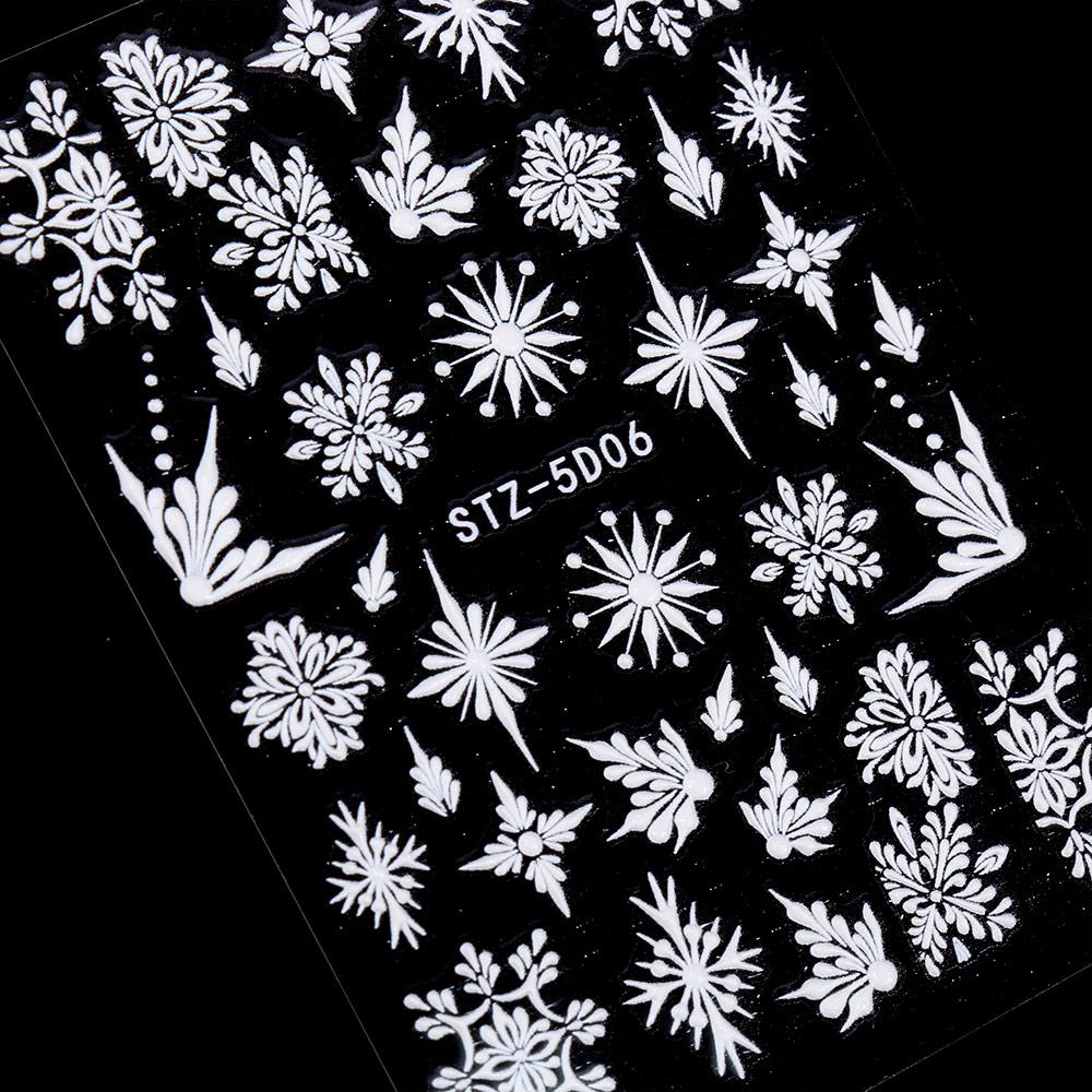 Nail Art Decorations Winter White New Year Design 5D Embossed Christmas Nail Sticker Snowflakes