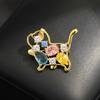 Cute And Exquisite Colored Diamond Kitten Brooch, Simple And Versatile, High-End Animal Cat Pin, The Same Accessories For Men And Women