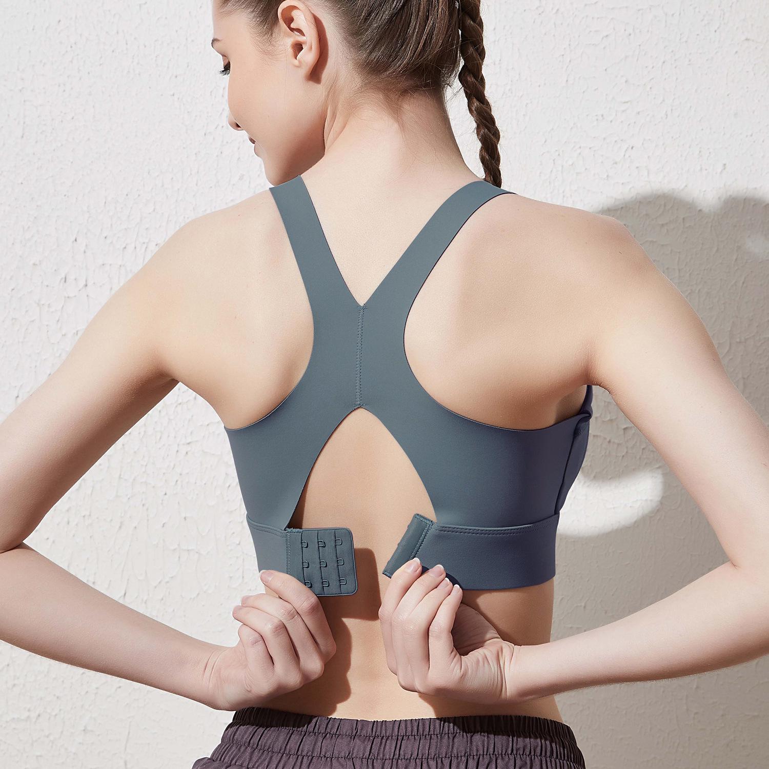 

Женский бесшовный спортивный бюстгальтер с накладкой на грудь: Противопровисающая, ударопрочная, сборчатая конструкция для бега и фитнеса M темно-синий