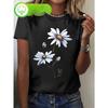 Womens Vibrant Daisy Print Tee Round Neck Short Sleeve Lightweight Breathable Comfort Fit Floral Casual Everyday Top for Spring Summer Fall