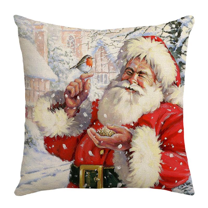 Pillow Cover Christmas Holiday Decoration Home Sofa Pillow Cover Santa Claus Printed Cushion Cover