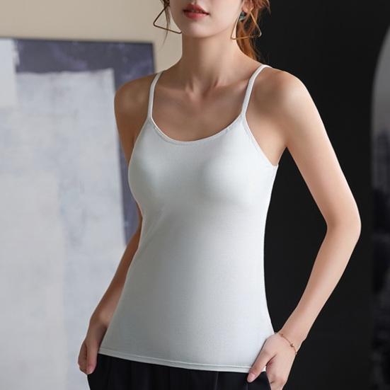Women's Padded Cami Tank Tops Double Lined Spaghetti Strap Camisole Shirts with Built in Bra Slim Fitted Basic Summer Going Out Top