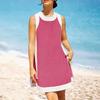 Two Piece Set for Women Summer Boho Color Block Outfits Sleeveless Crewneck Side Slit Mini Dress Casual Lounge Short Sets