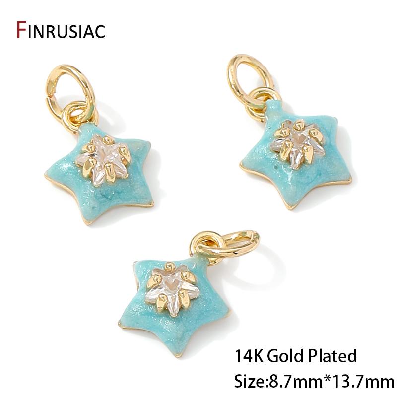 14K Gold Plated Brass Zircon Enamel Star Charms Pendants for Jewelry Making Earrings Necklaces Bracelets DIY Crafts Accessories