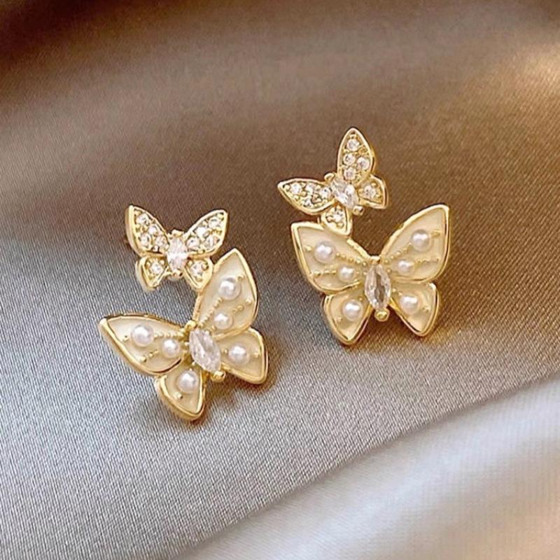 New Classic Simple Heart Bow Butterfly Earrings For Women French Style Black Stud Earrings Fashion Ear Buckle Jewelry