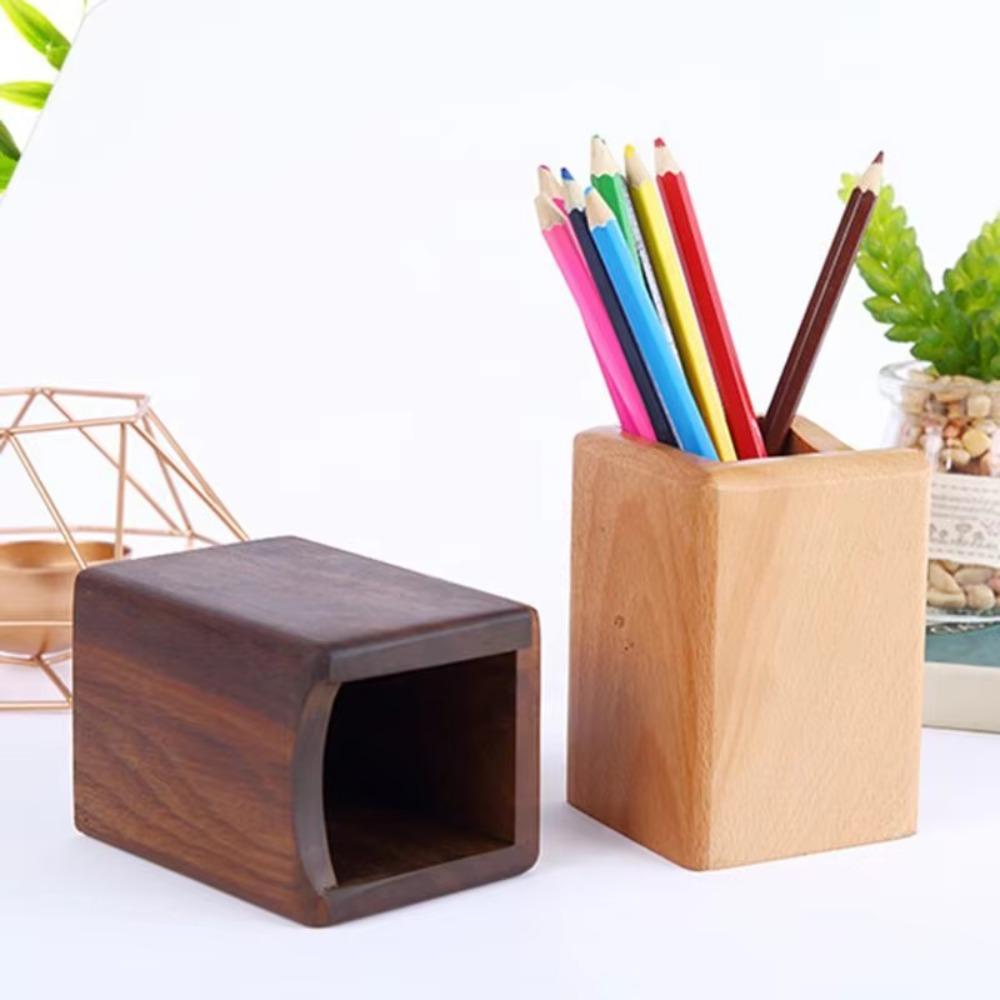 Multiple-use Wood Storage Box Large Capacity Pen Holder Cup Durable Wooden Pencil Holder  Friend