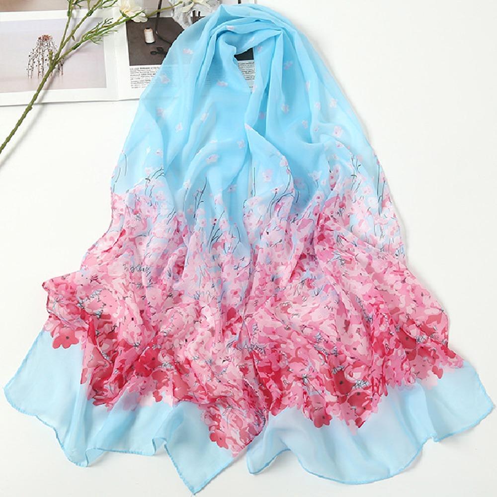160*50cm Chiffon Scarf Flower Print Shawl Silk Fashion Long Wrap Shawl  for Women
