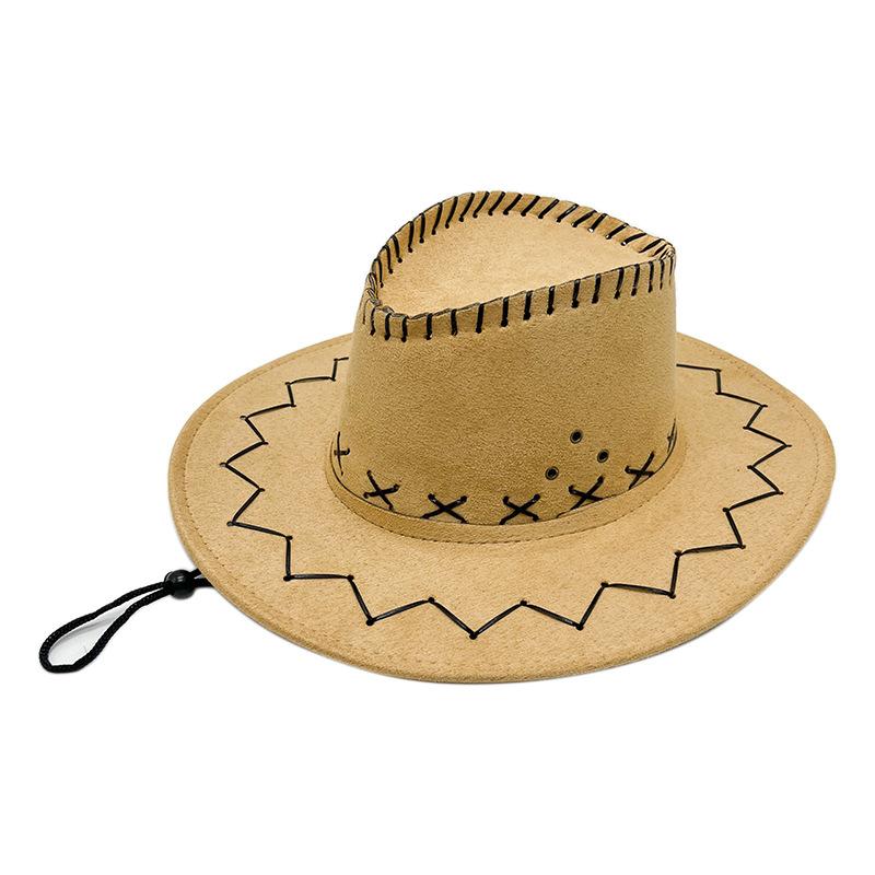 New Windproof Rope Western Cowboy Hat Men Outdoor Sun Protection Sun Protection Large Brim Knight Hat Retro Jazz Hat