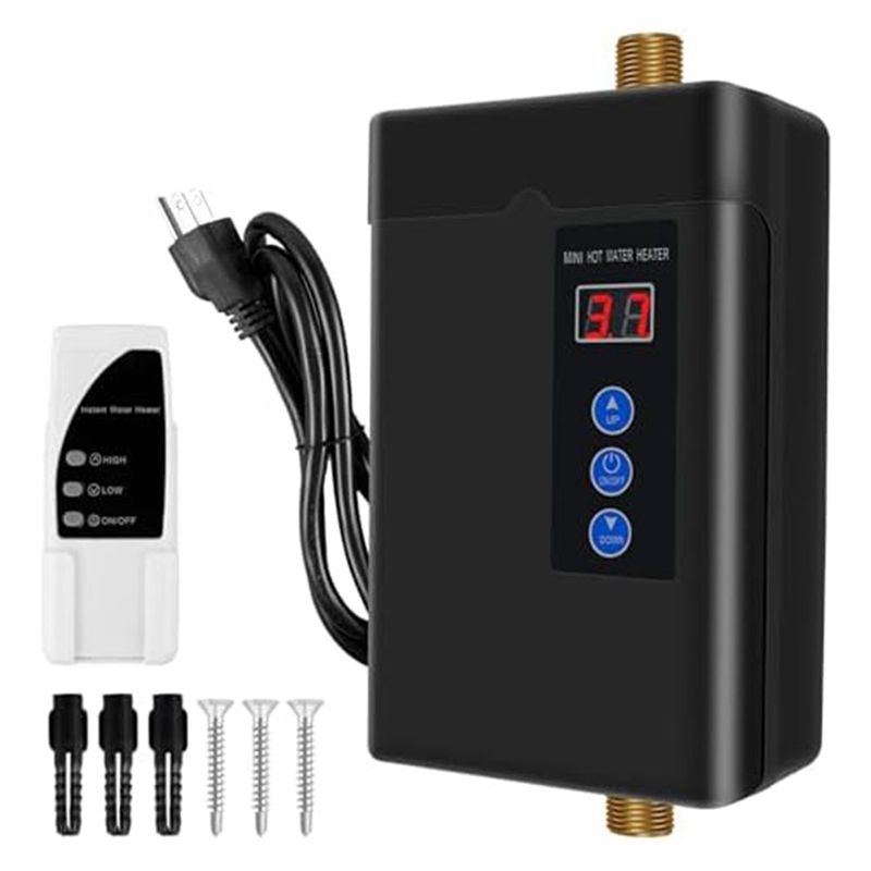 A20F-Tankless Water Heater Electric, 3000W 110V Instant Hot Water Heater With Remote Control Digital Display US Plug