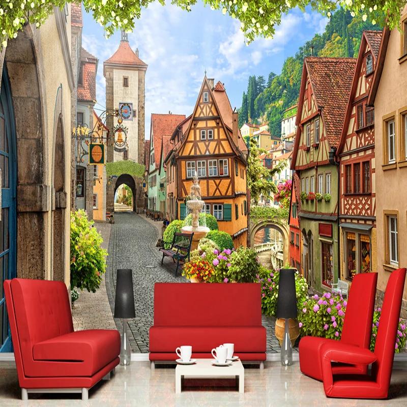 Photo Wallpaper European City Street Landscape 3D Mural Living Room Cafe Restaurant Modern Backdrop Wall Mural Home Decor