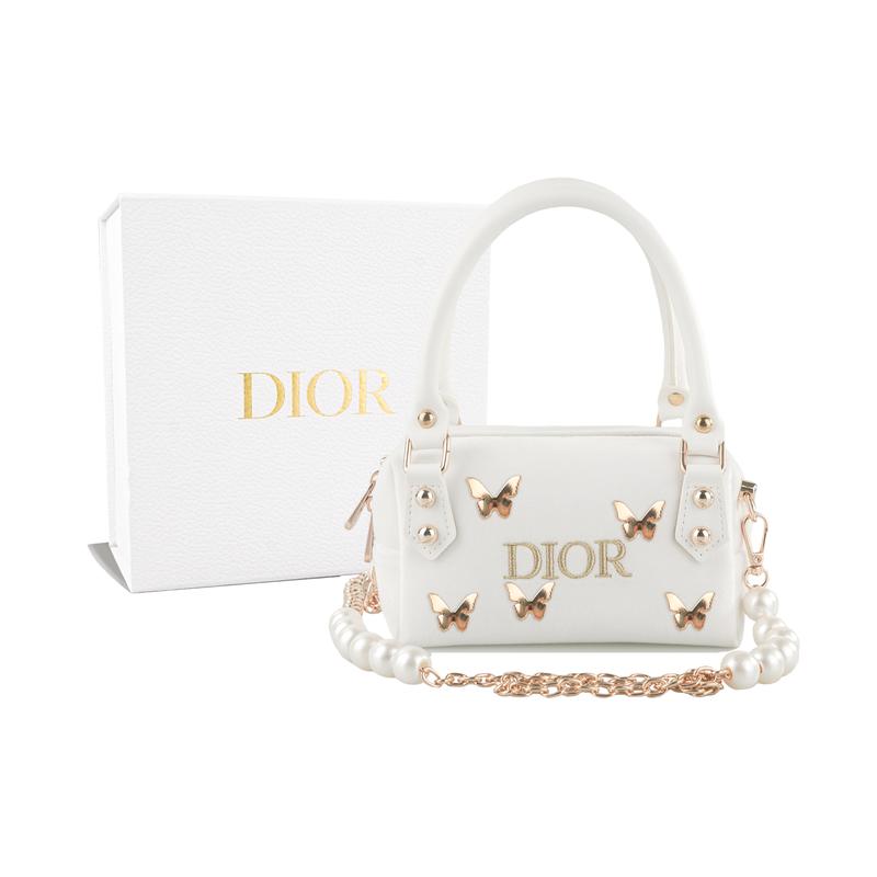 Dior DIY Stil Kosmetiktasche RISK Zhuang Shengxiaomeng Handtasche Umhängetasche Schmetterling Perle Weiß Gold