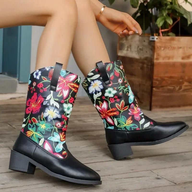 Fashion Shoes for Women 2024 High Quality Sleeve Women's Boots Winter Pointed Toe Mixed Colors Short Barrel Chunky Heels Fashion Boots