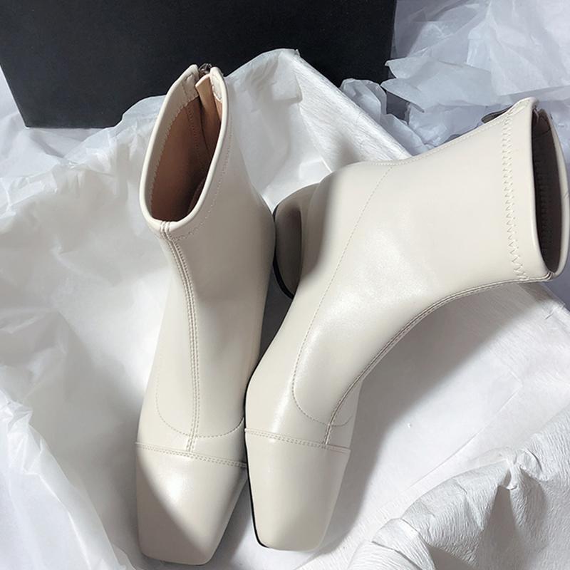 Women's Ankle Boots Mid Heels Square Toe Designer Shoes Winter Chelsea  Fashion Leather Goth Walking Pumps Muje Zapatillas