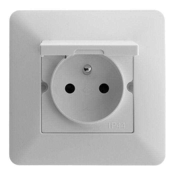 Prise étanche + clapet IP44 2P+T 16A - blanc - Artezo - Zenitech