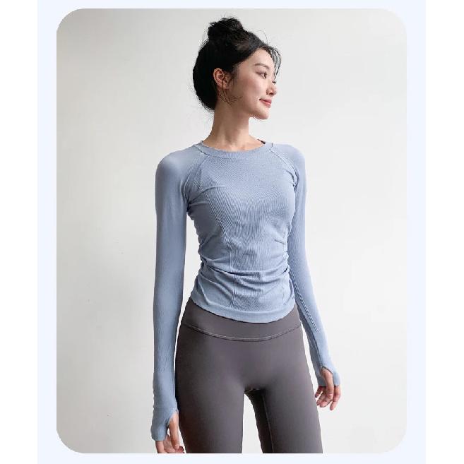Women's Yoga Fitness Clothing Long Sleeve round Neck Tight Top Quick Dry Running Sportswear Pilates Training Gym Suit