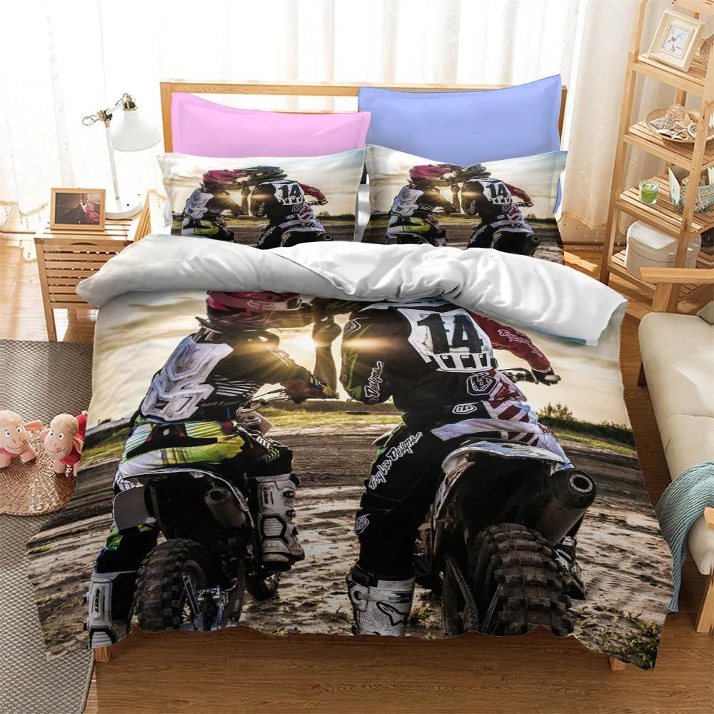 Motorcycles Bedding Set Polyester Fashion Duvet Cover Twin Size Bedclothes with Pillowcases for Teens Bed Linen