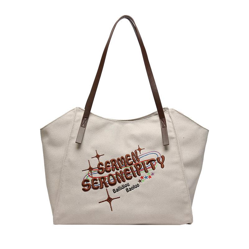Large-capacity canvas bag for women, trendy shoulder bag for class and commuting, handbag tote bag