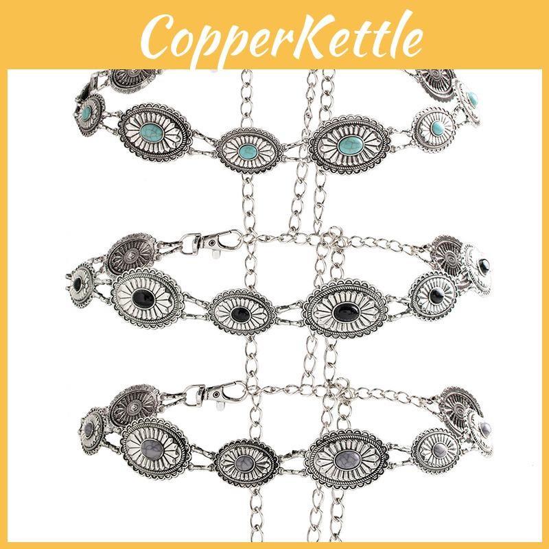 Turquoise Green Retro Metal Waist Chain For Women With Elegant Design And Hook Buckle