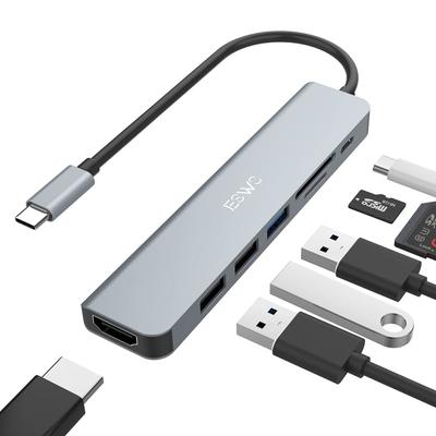 USB C Hub Adapter JESWO USB Hub HDMI Output 100W Fast PD Charging Port Card Type C Hub Thunderbolt 3 Compatible with MacBook iPad Chrome Surface Go