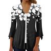 Women's Fashion Loose Casual Printed Seven-Part Sleeve Button Down Blouse Cardigan Top