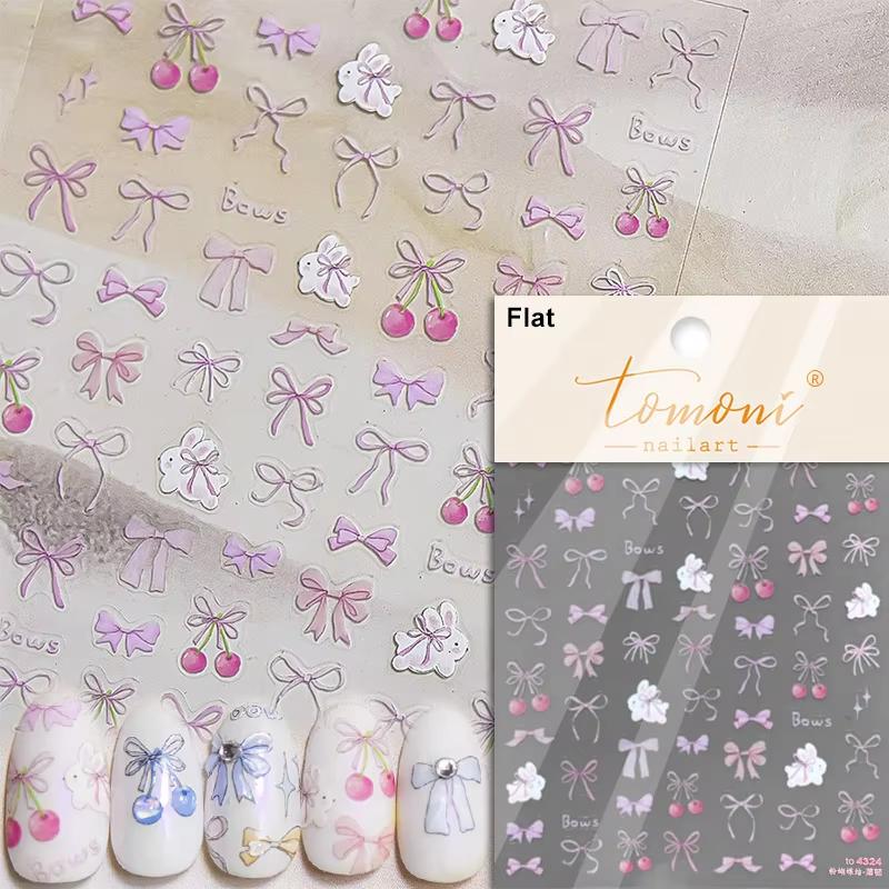 1pcs 5D Diamond White Lace Bow Nail Art Stickers Pearl Rhinestones Nail Decoration Adhesive Decals Slider DIY Accessory