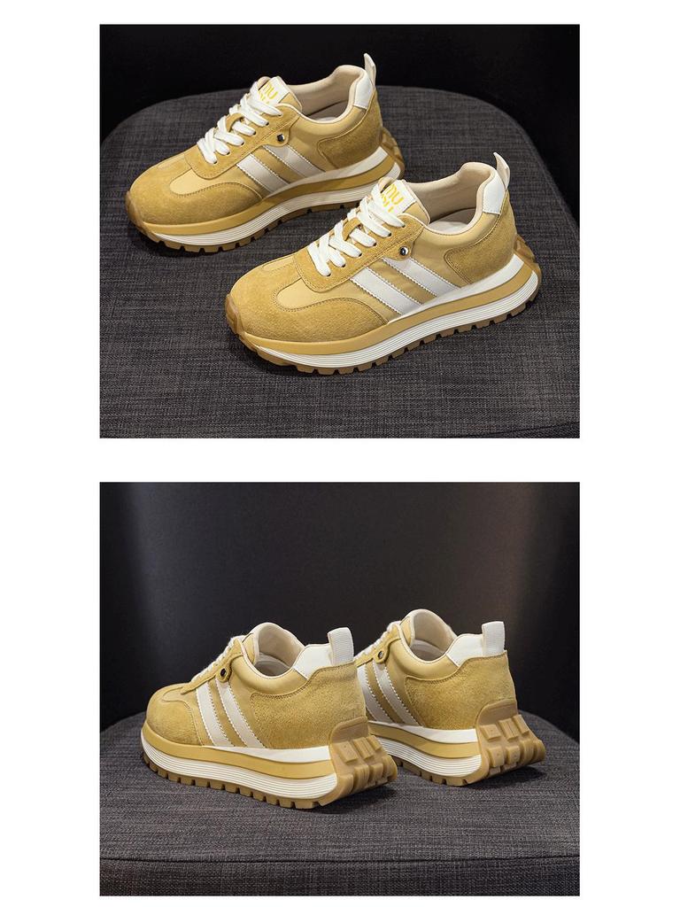 6cm Retro Sport Forrest Gump Women's Shoes - Autumn 2025 Red Ankara Leather Round Toe Color Block Casual Sneakers.