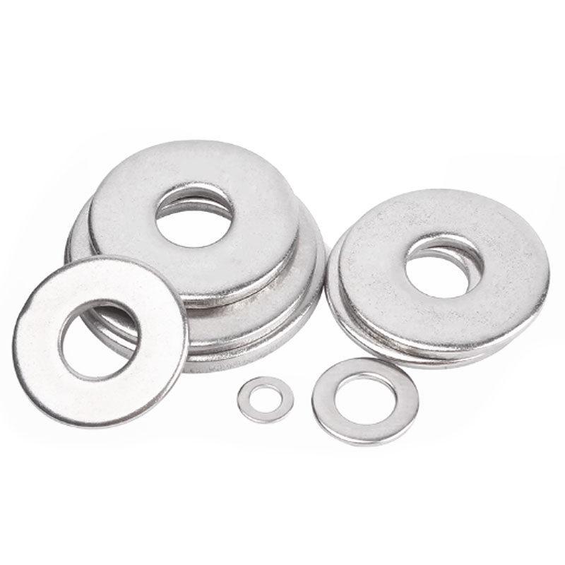 304 Stainless Steel Thickened Flat Washer Set, Sizes 2-36