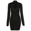 Women's Fashion Temperament Solid Color Dress U-neck Low-cut Long-sleeved Halterneck Slim Short Dress