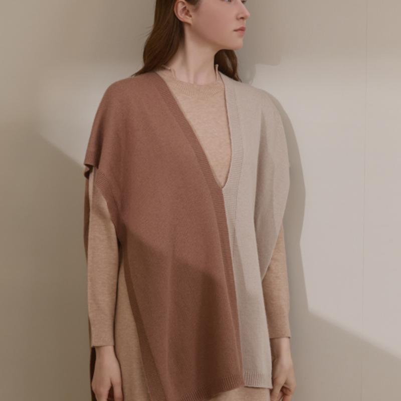 

2NDSKIN Шерстяной Кашемировый Широкий Жилет 2WAY BLACK_F