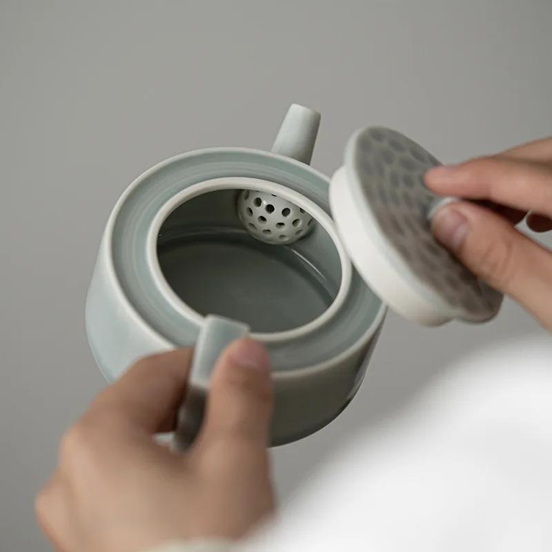Ice Gray Glaze Geometric Teapot Porcelain Kung Fu Single Home Reception Teapot with Filter Ball Holes Little Tea Infuser