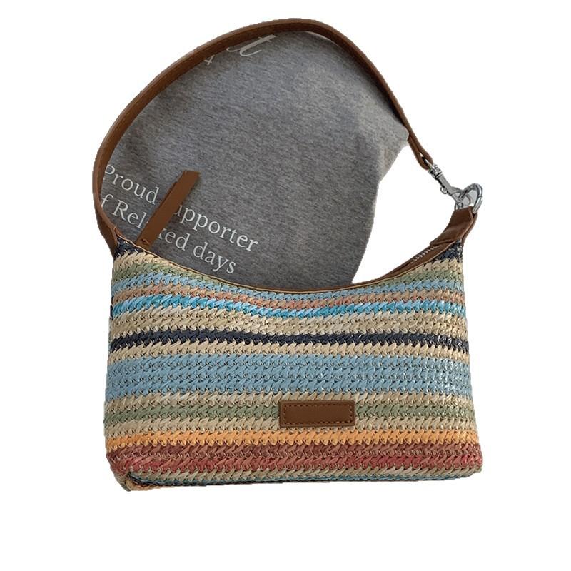 Summer Color Underarm Woven Bag Women's 2025 New Fashion Niche Handbag Versatile Shoulder Straw Bag