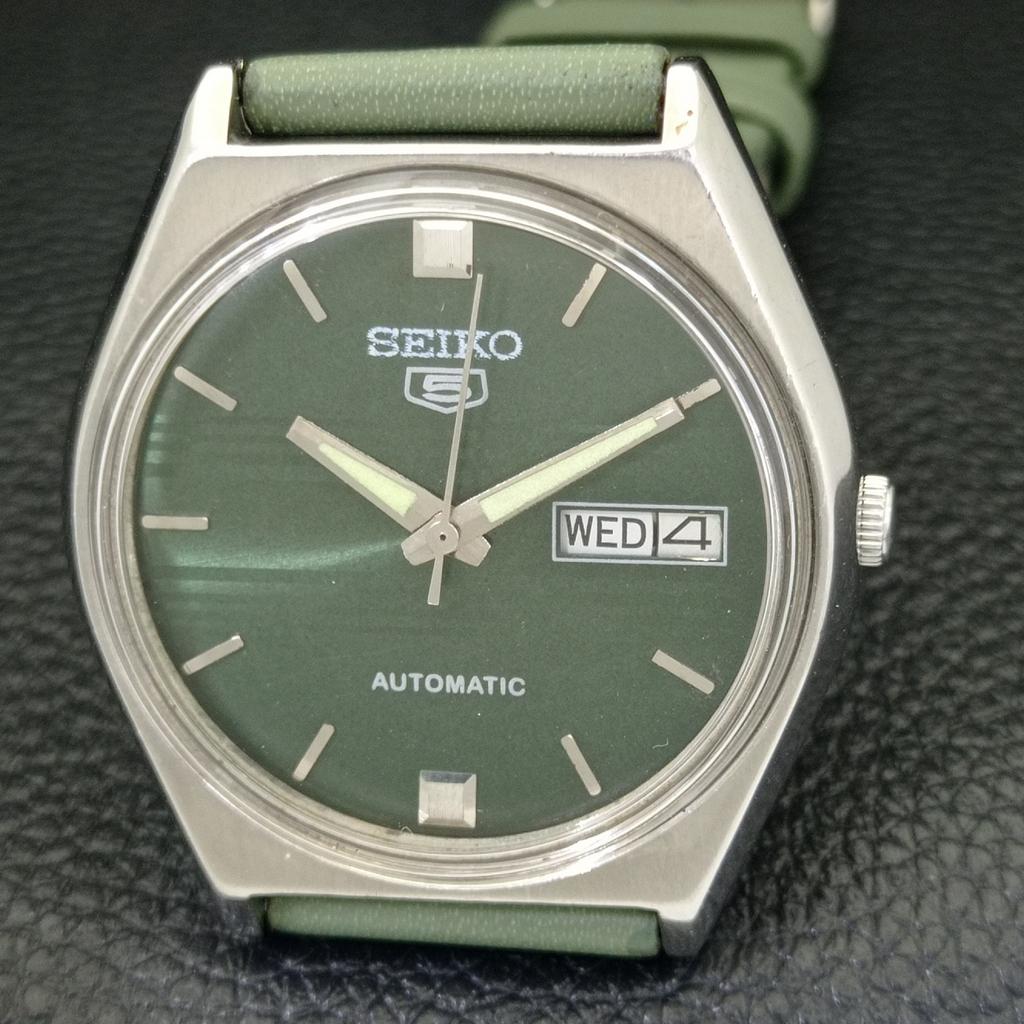 VINTAGE SEIKO 5 AUTOMATIC JAPAN 6309A MENS GREEN COLOR DIAL WATCH A701288-5 R206a-a701288