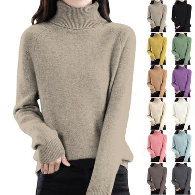 Damenmode Wollpullover mit langen Ärmeln und Schultereinsatz, einfarbig, Rollkragenoberteil