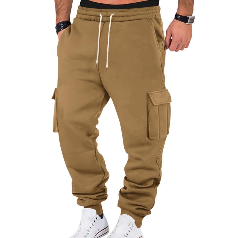 American Autumn and Winter Fleece Men's Casual Overalls Men's Multi-pocket Drawstring Ten-color Sports Casual Trousers