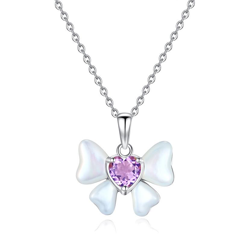

Bowknot Heart Crystal Necklace, 925 Sterling Silver Dainty Pendant, Trendy Jewelry Gift for Women Daily Wear 925 silver