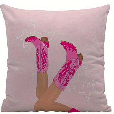 Home Decor Cowboy Style: Hat, Disco Ball, Cowboy Boots Pattern Cushion Cover Suitable For Sofa Bedroom Car Pillow Cover