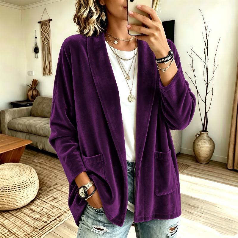 DICFY Women's Vintage Casual Solid Color Print Autumn Winter Long Sleeve POLO Neck Jackets & Coats