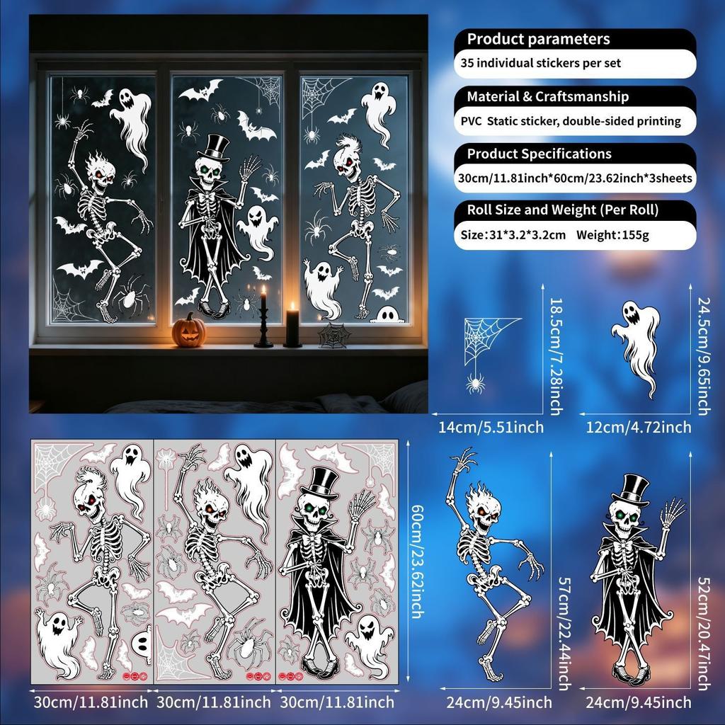 Halloween window sticker red hand black and white skull glass sticker transparent pvc glue-free static sticker decoration