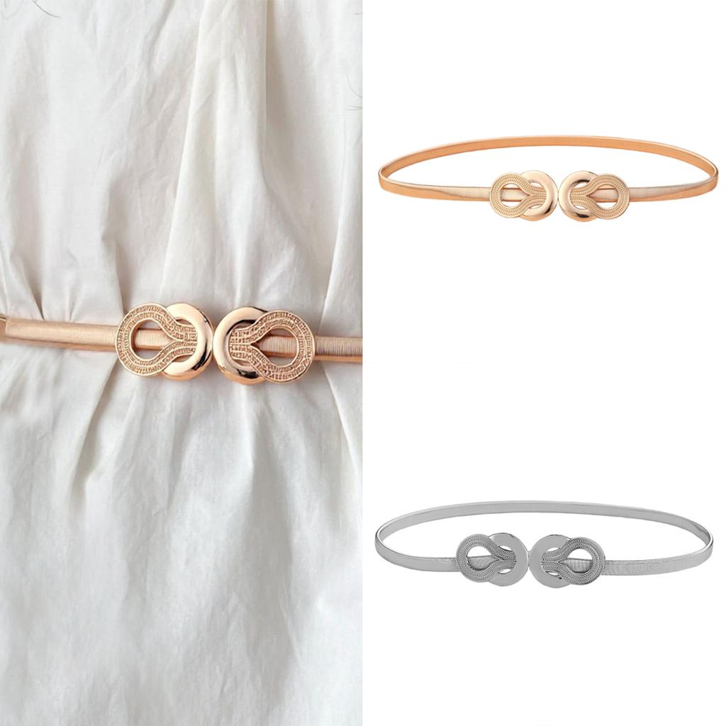 Gold Silver Metal Slim Belt Elastic Waist Chain For Women Formal Casual Outfit Enhancement