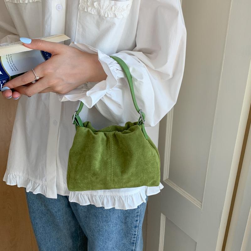 New lazy candy color cloud bag portable shoulder bag suede pleated small bag messenger bag