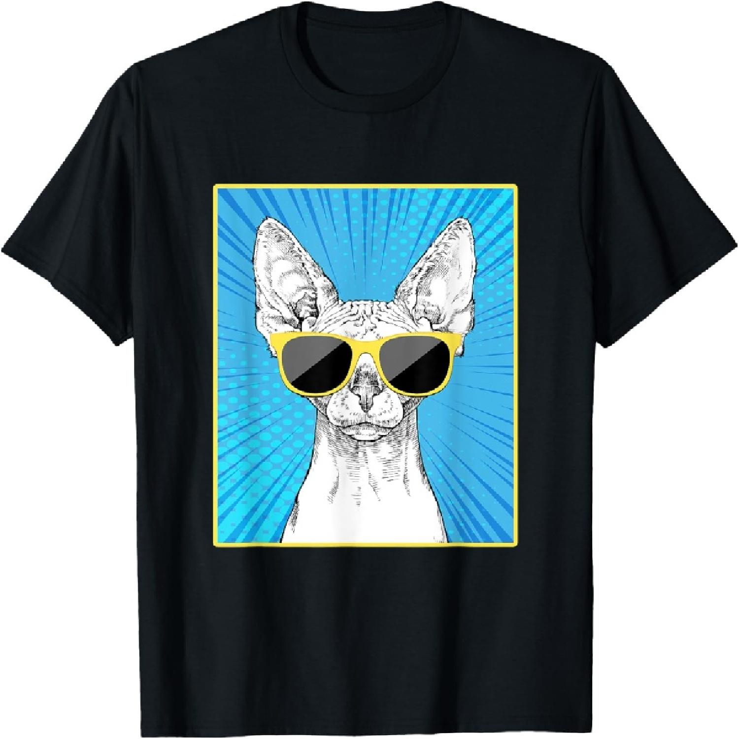 Sphynx Cat Portrait Pop Art Cat with Sunglasses Men Women Kids T-Shirt XXXXXL разноцветный