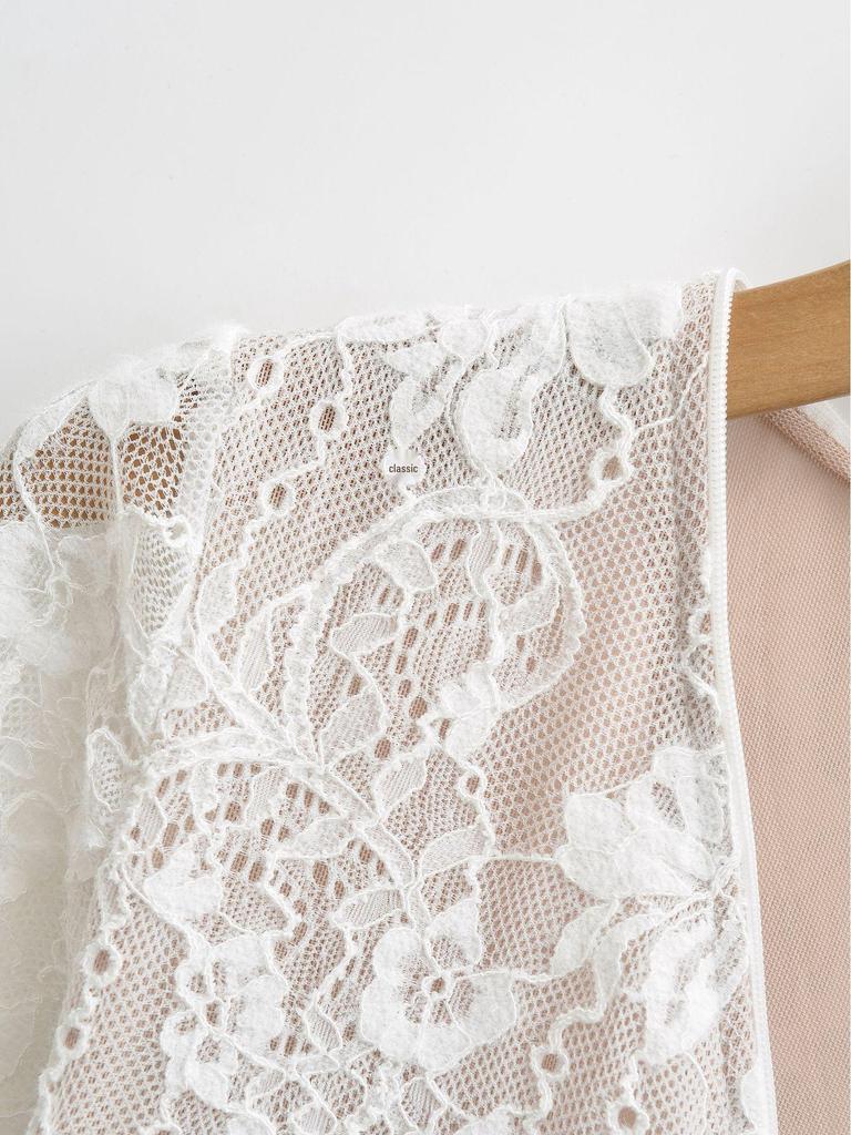 Elegantní krajkový body 2026 se zipem a výstřihem do V - Stylový, zeštíhlující top s dlouhým rukávem