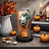 LED Clear Dome Pumpkin Night Light Halloween Light-up Pumpkin In Cloche with Artificial Flower for Home Kitchen Mantel Party Decor