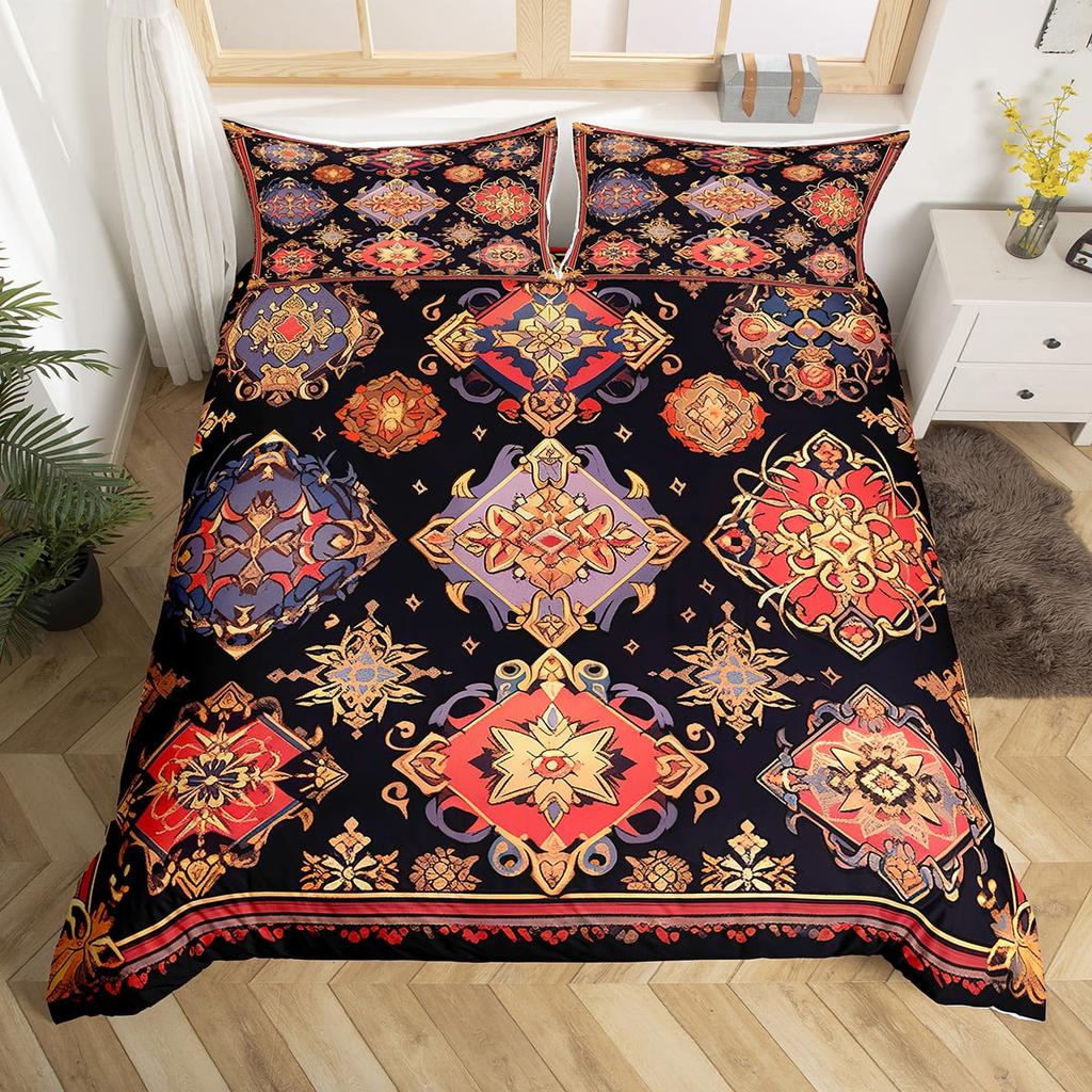 Colorful Flowers Beding Set Boho Paisley Floral Decor Soft Duvet Cover for Women Mothers Day Gifts, Warm Soft plus Breathable Quen
