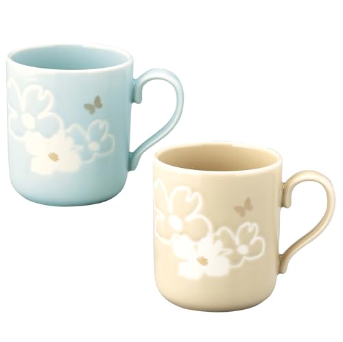 

Hanae Mori Fleur Pair of Mugs, Approx. 300ml, Floral Design, Dishwasher and Microwave Safe, Perfect as a Gift or Wedding Gift, Made in Japan, MB6500