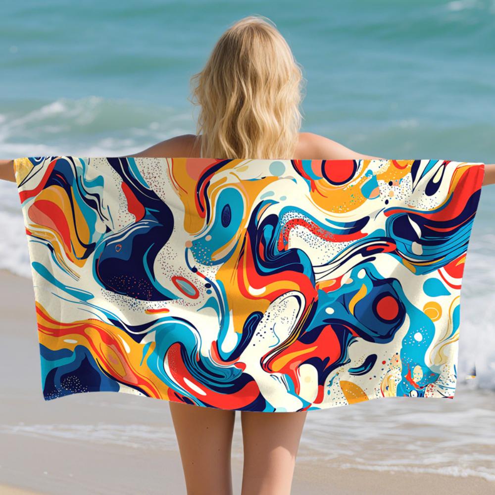 Cute Macaron Abstract Blob Shape Print Beach Towel Soft Absorbent For Women Seaside Holiday Gym Outdoor Use