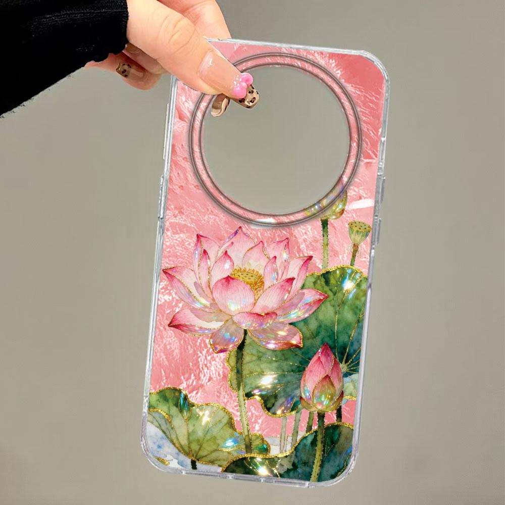 For Honor 400 Pro Magic7 200 Lite X9a X8c X9b X7d X9c X8a X8b X6c X6b Pink Lotus Flower Glitter Korean Women Phone Case Cover
