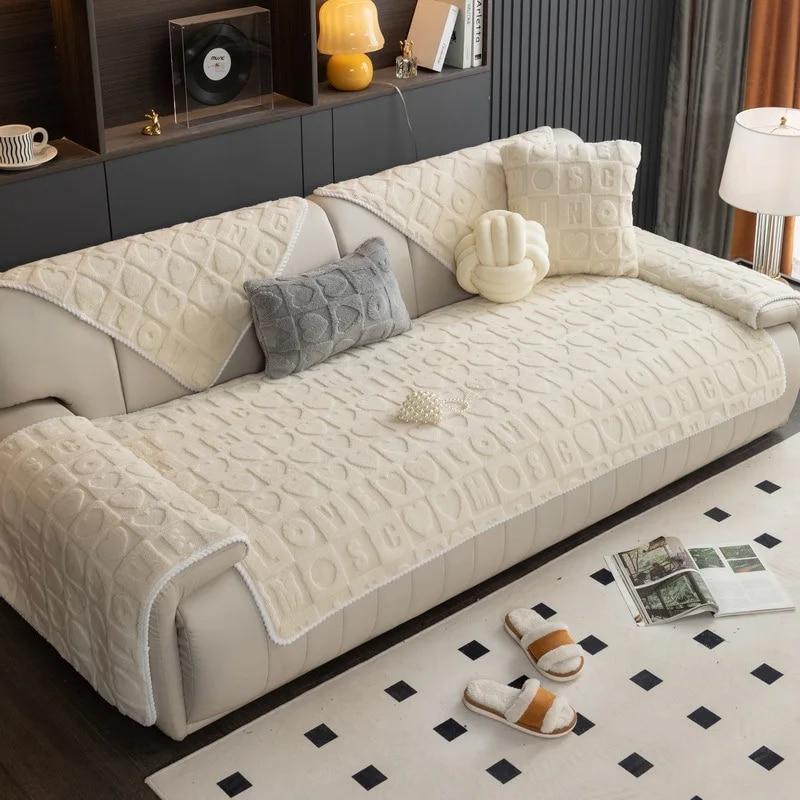 Funda de sofá de terciopelo suave para sala de estar, toalla de sofá corta de felpa, fundas de sofá seccionales en forma de L, funda protectora cálida para sofá